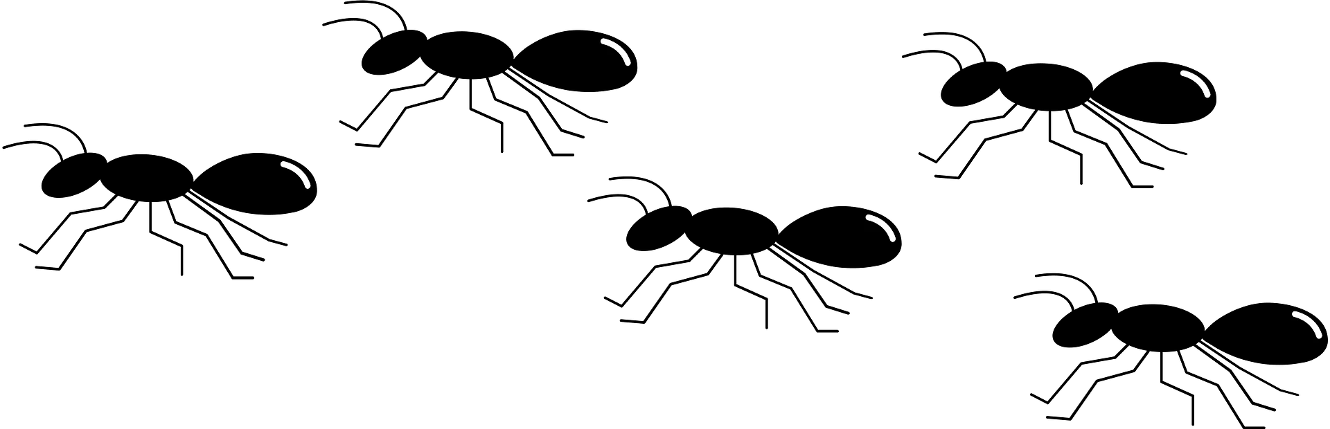 Black and White Simple Silhouette of Marching Ants Clipart Design
