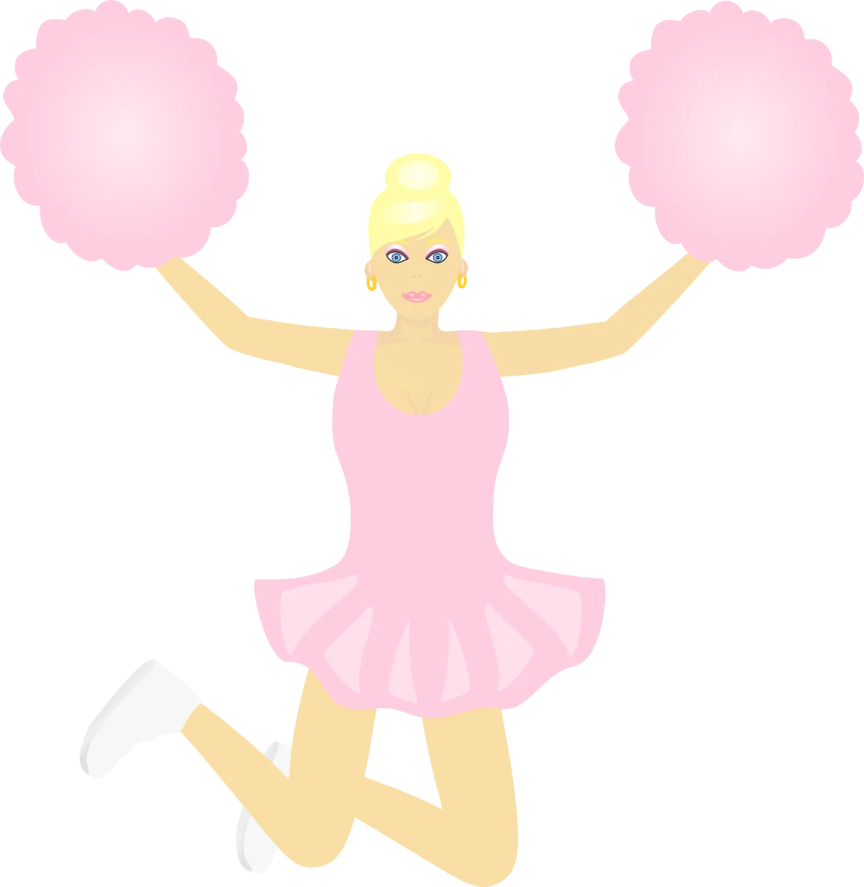 Cheerful Blonde Cheerleader Performing with Pastel Pink Pom-Poms Clipart Design