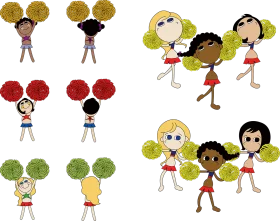 Cheerful Cartoon Cheerleaders Clipart Collection with Dynamic Poses
