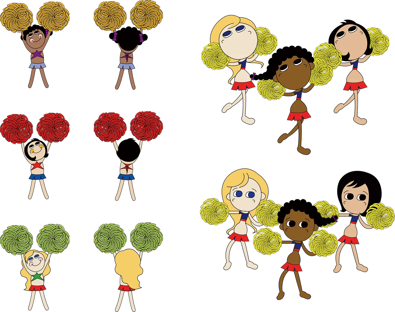 Cheerful Cartoon Cheerleaders Clipart Collection with Dynamic Poses