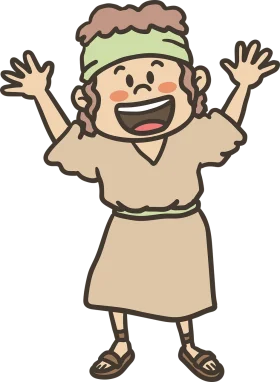 Cheerful Character with Raised Arms Expressing Joy in Cute Cartoon Clipart