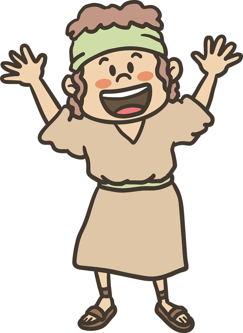 Cheerful Character with Raised Arms Expressing Joy in Cute Cartoon Clipart