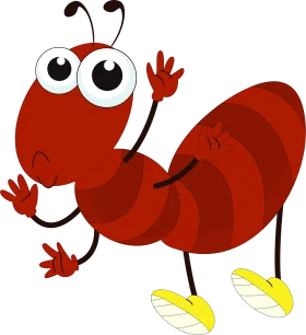 Cheerful Red Cartoon Ant Clipart with Expressive Animated Character Design