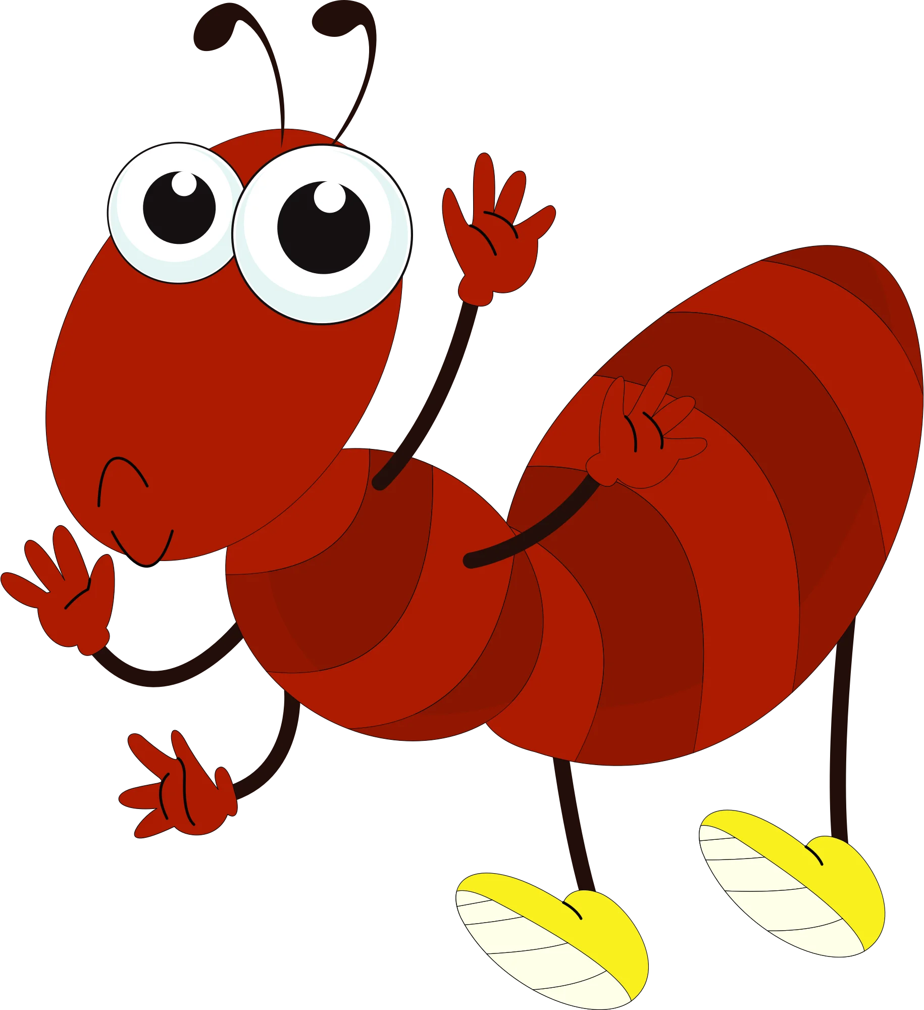 Cheerful Red Cartoon Ant Clipart with Expressive Animated Character Design
