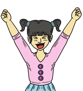Cheerful Young Girl Celebrating with Raised Arms Cartoon Clipart Illustration