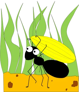 Cute Yellow and Black Cartoon Ant in Grassy Meadow Clipart Illustration