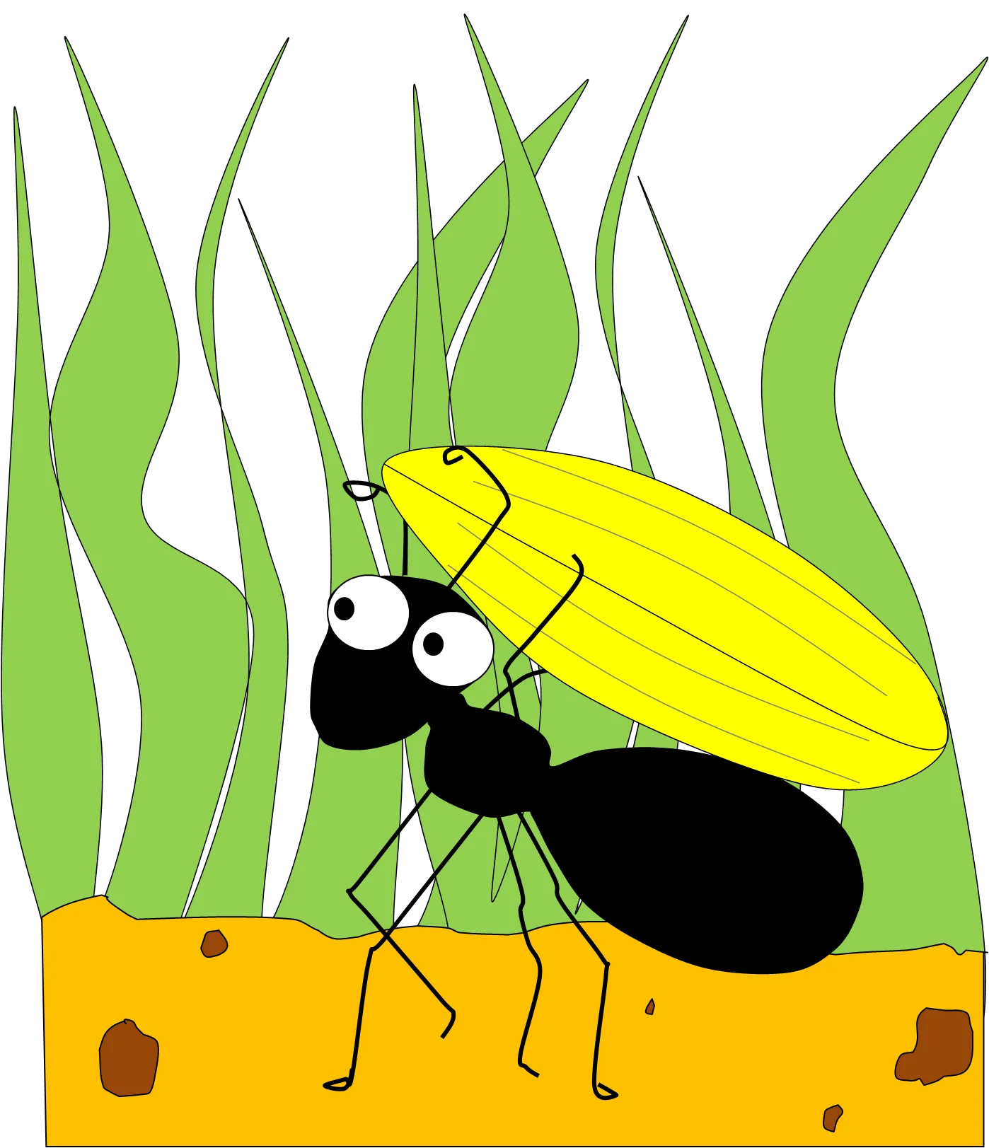 Cute Yellow and Black Cartoon Ant in Grassy Meadow Clipart Illustration