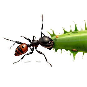 Detailed Realistic Black and Red Ant on Serrated Green Leaf Clipart Illustration