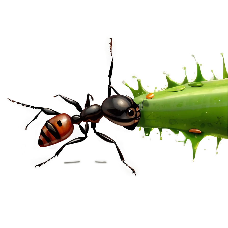 Detailed Realistic Black and Red Ant on Serrated Green Leaf Clipart Illustration
