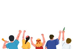 Diverse Group of People Raising Hands in Solidarity Cheering Clipart Illustration