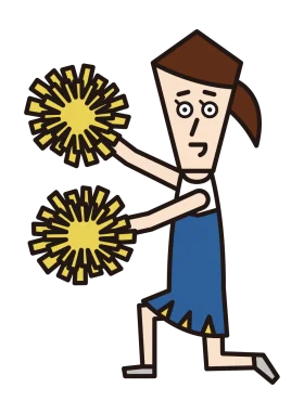 Energetic Cheerleader Cartoon Clipart Illustration with Yellow Pom-Poms