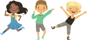 Energetic Kids Showing Joyful Expressions in Playful Cartoon Clipart Design