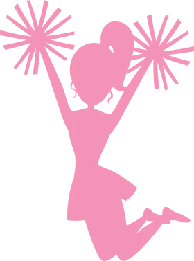 Energetic Pink Cheerleader Silhouette Clipart with Pom-Poms in Dynamic Pose