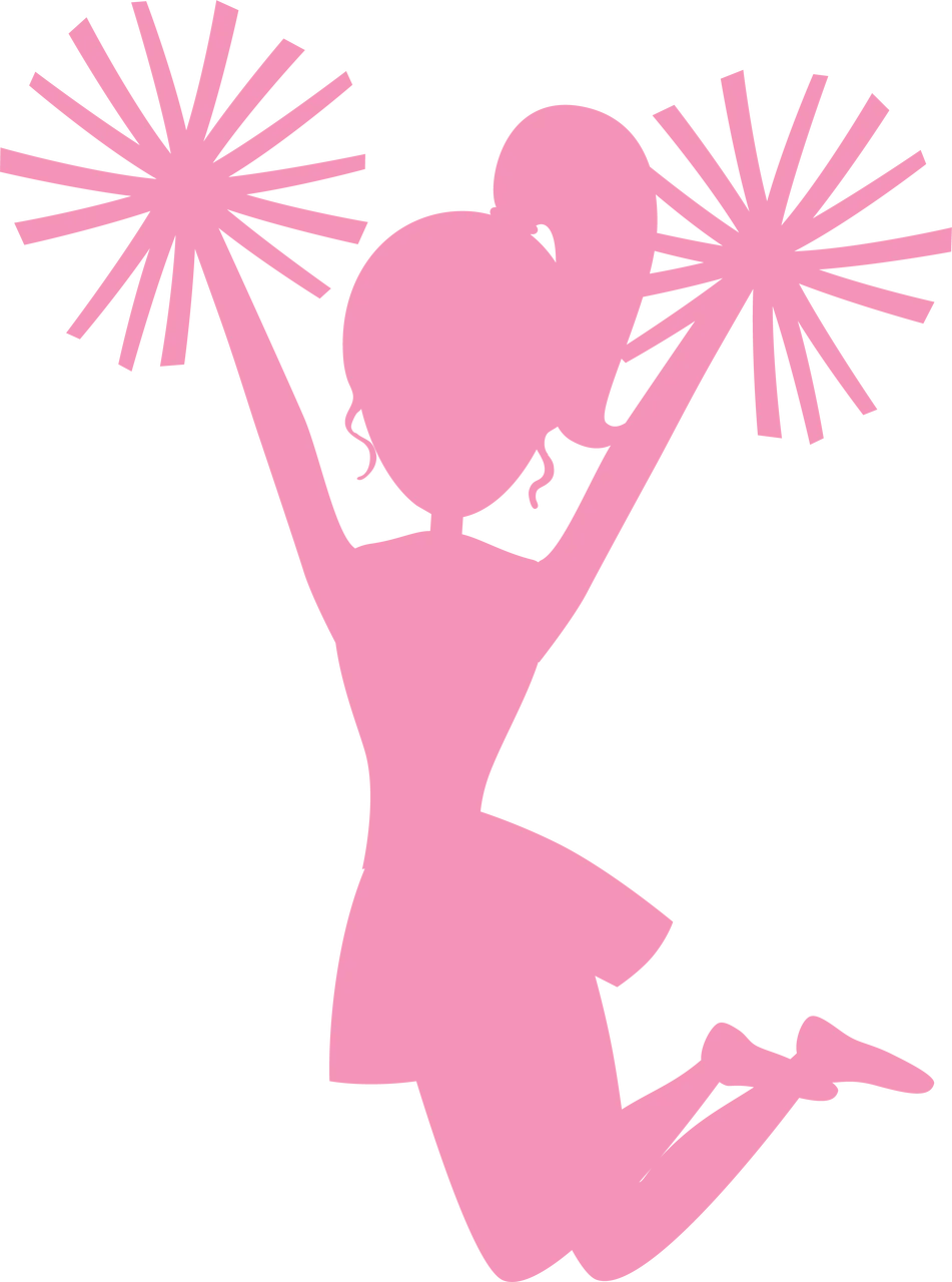 Energetic Pink Cheerleader Silhouette Clipart with Pom-Poms in Dynamic Pose