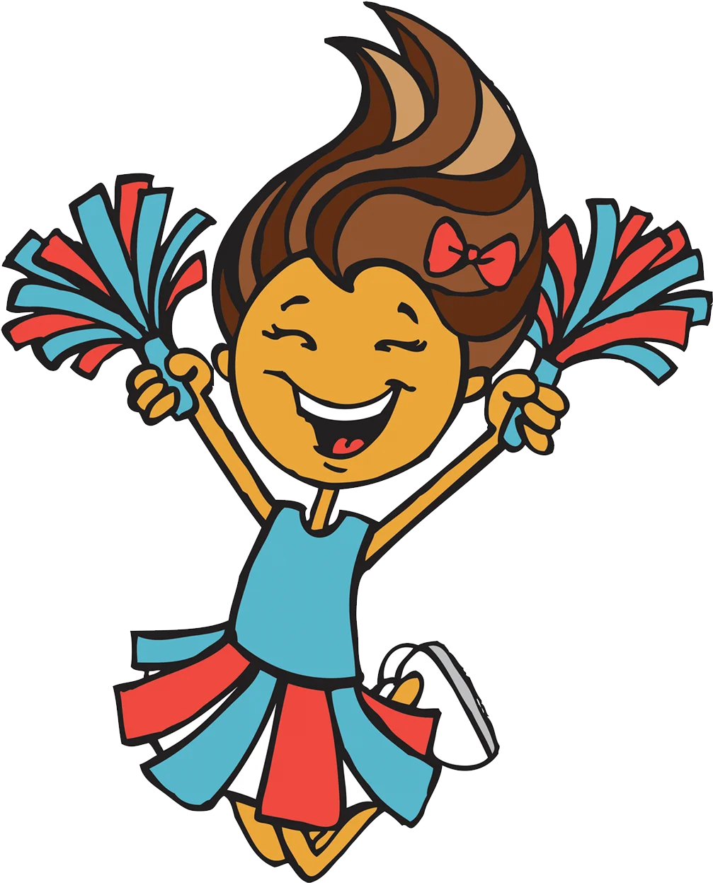 Enthusiastic Cheerleader Character Clipart with Dynamic Pom-Poms and Spirited Pose