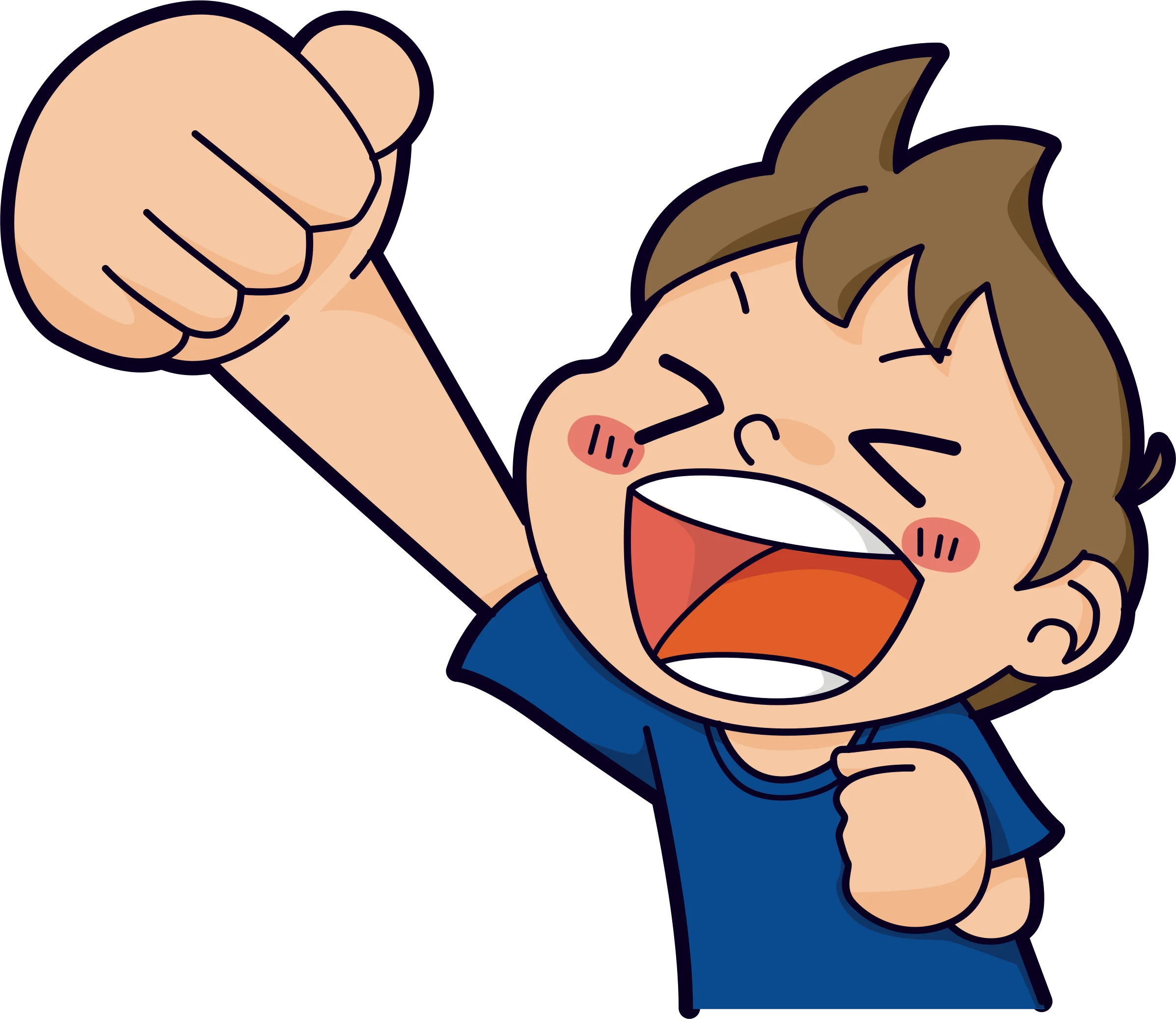 Enthusiastic Young Boy Celebrating with Raised Fist Cartoon Clipart