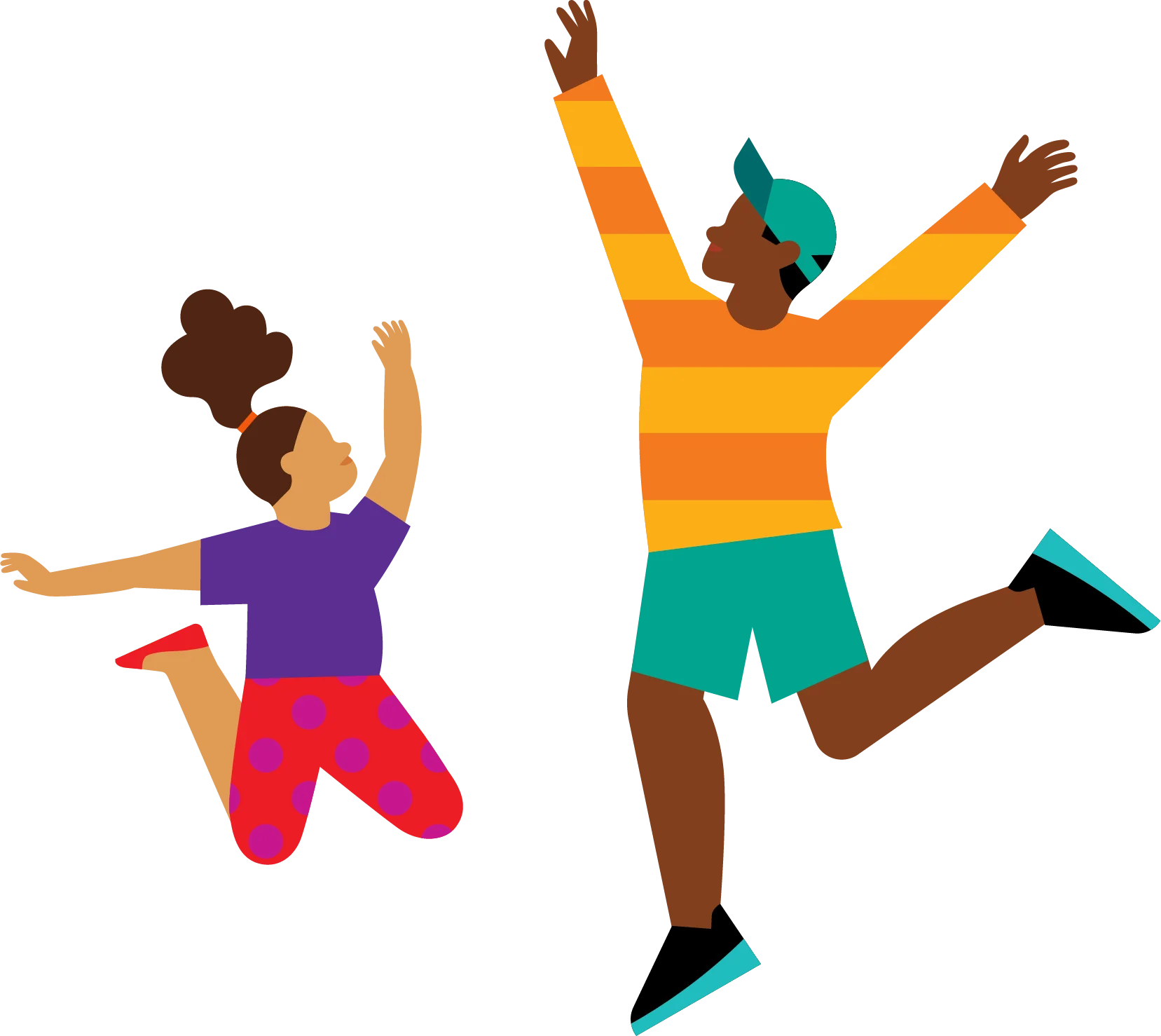 Joyful Celebration Clipart: Two Energetic Figures Leaping with Excitement