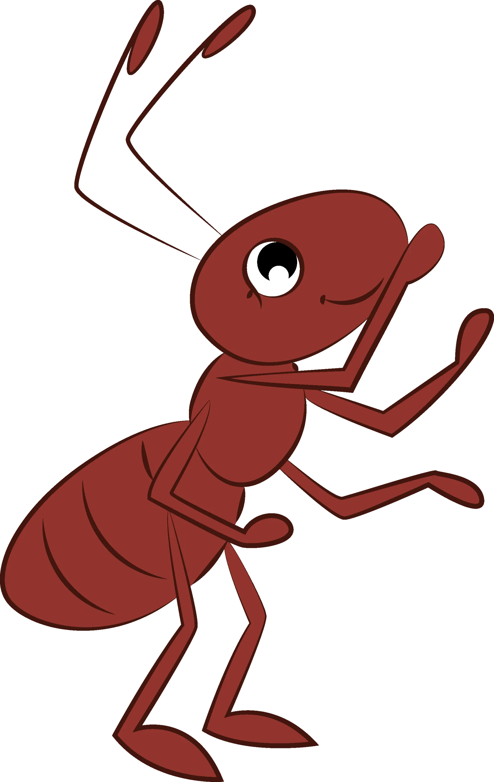Playful Red Cartoon Ant Clipart with Cheerful Posture and Expressive Design