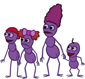 Quirky Purple Ant Family Cartoon Clipart: Whimsical Character Illustration