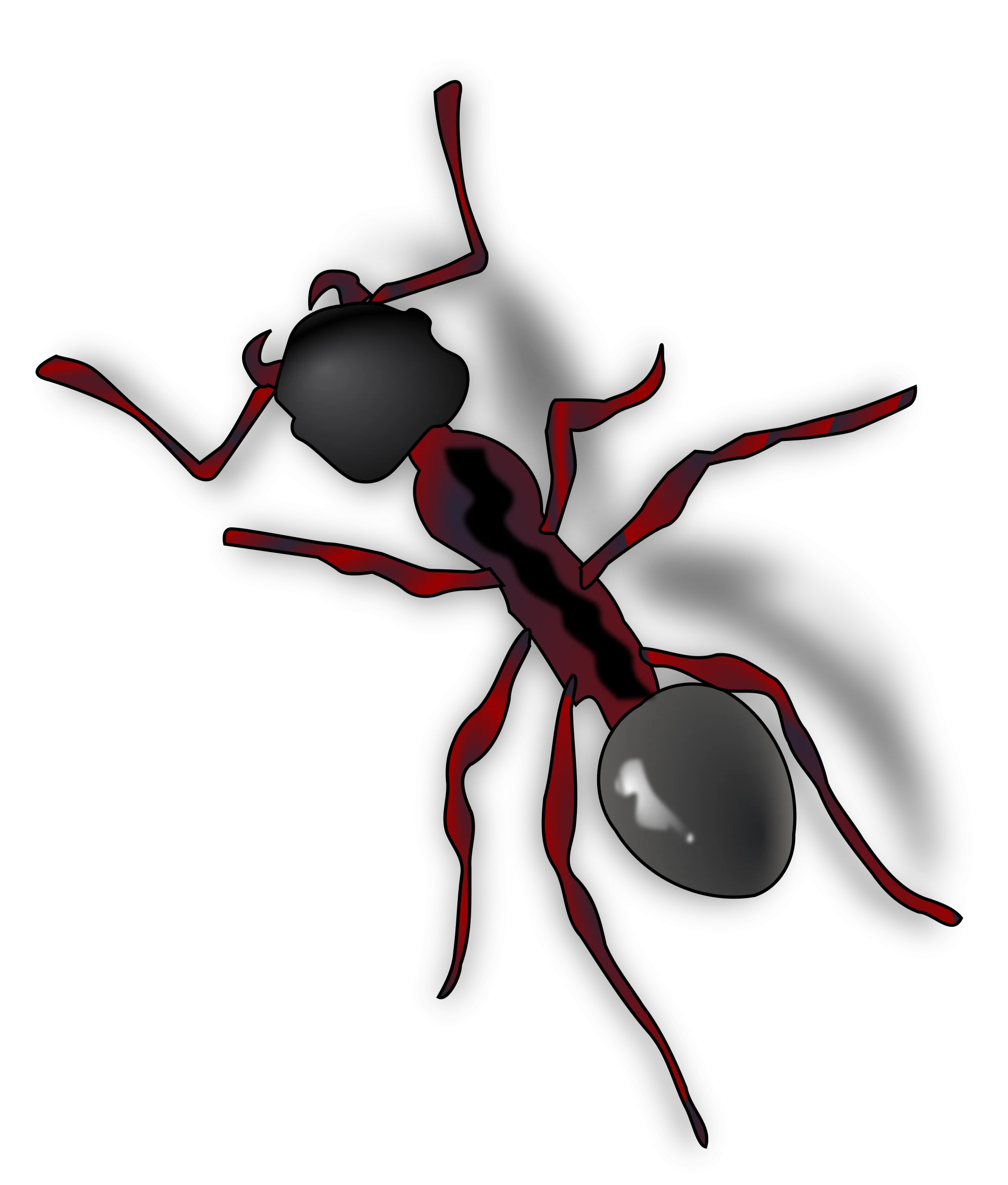 Realistic Red and Black Ant Clipart Design with Stylized Anatomical Details