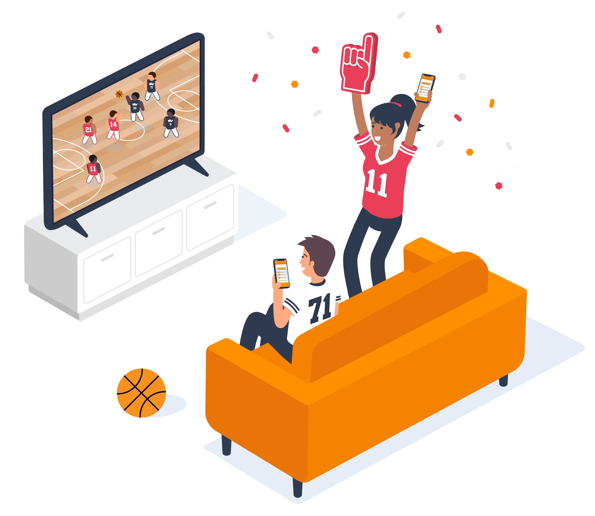 Sports Fan Celebration Clipart: Exciting Game Day Moment on Cozy Sofa
