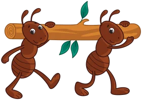 Two Cheerful Brown Ants Carrying Wooden Log Clipart Illustration