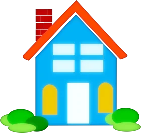 Charming Blue and Orange Cartoon House Clipart Design with Playful Elements