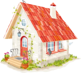 Charming Countryside Cottage Clipart: A Whimsical Watercolor Illustration of Rural Dwelling