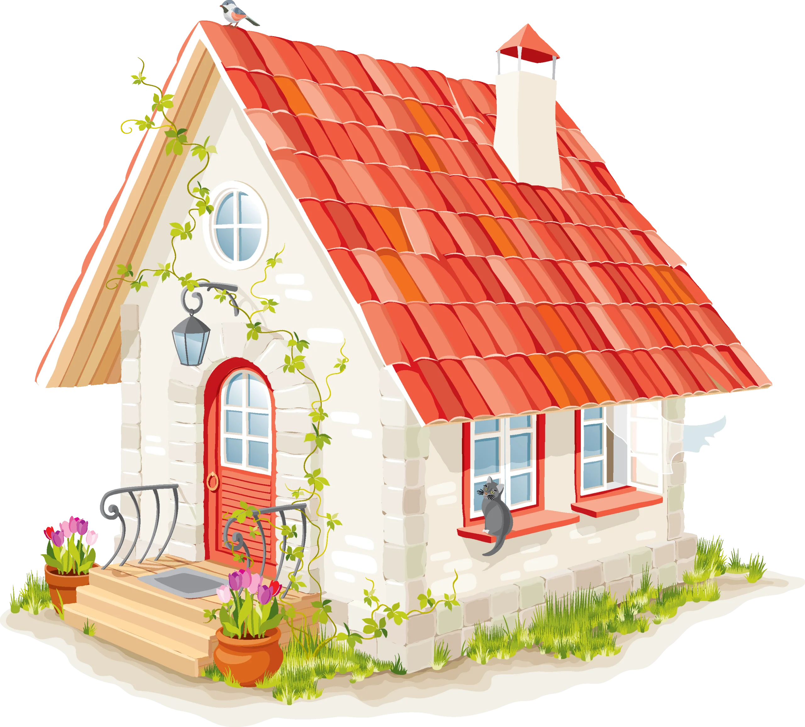 Charming Countryside Cottage Clipart: A Whimsical Watercolor Illustration of Rural Dwelling