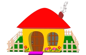 Charming Countryside Cottage Clipart: Whimsical Home with Colorful Garden Scene
