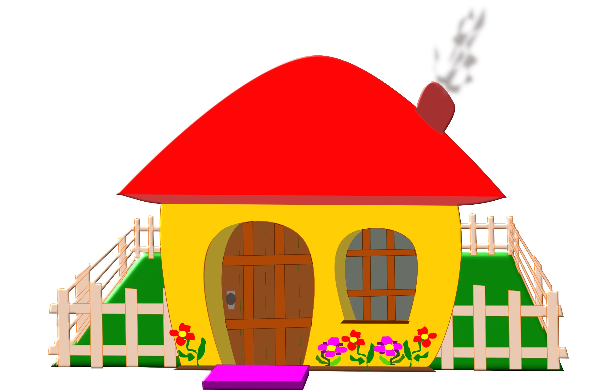 Charming Countryside Cottage Clipart: Whimsical Home with Colorful Garden Scene