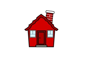 Charming Red Cottage Clipart: Quaint Suburban Home Illustration with Chimney