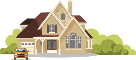 Charming Suburban Family Home Architectural Clipart Design with Attached Garage