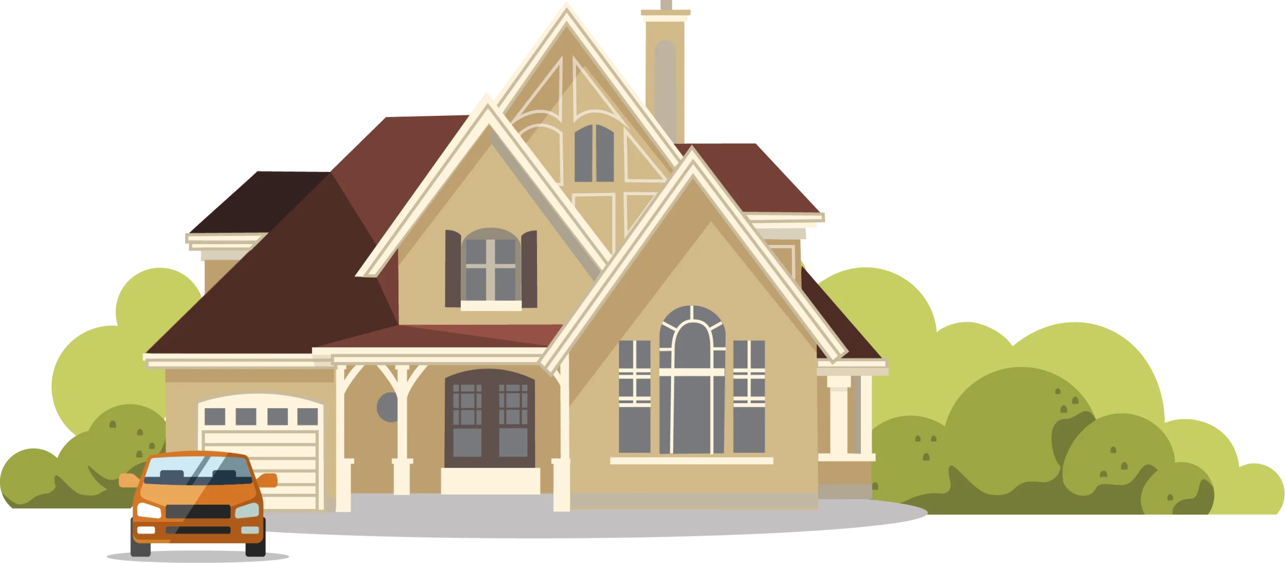 Charming Suburban Family Home Architectural Clipart Design with Attached Garage