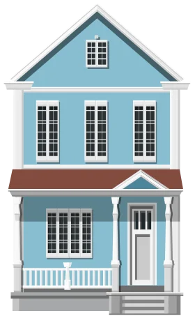 Charming Two-Story Blue Residential House Architectural Clipart Design