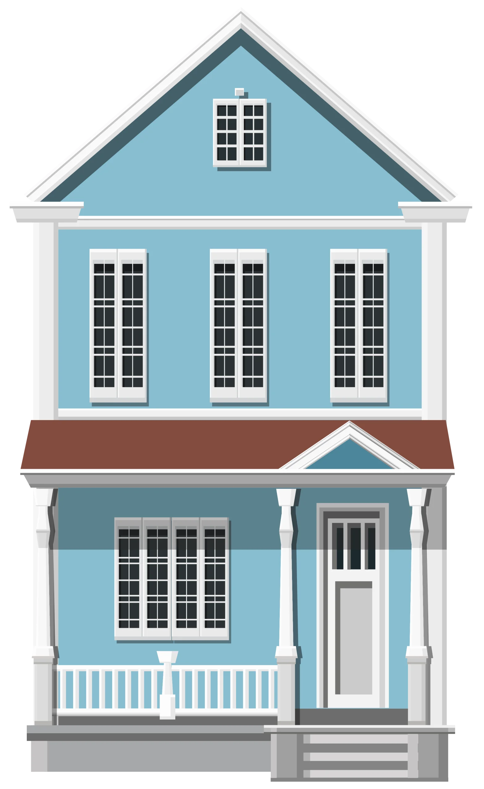 Charming Two-Story Blue Residential House Architectural Clipart Design
