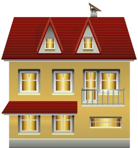 Charming Two-Story Yellow House Architectural Clipart Design with Red Roof