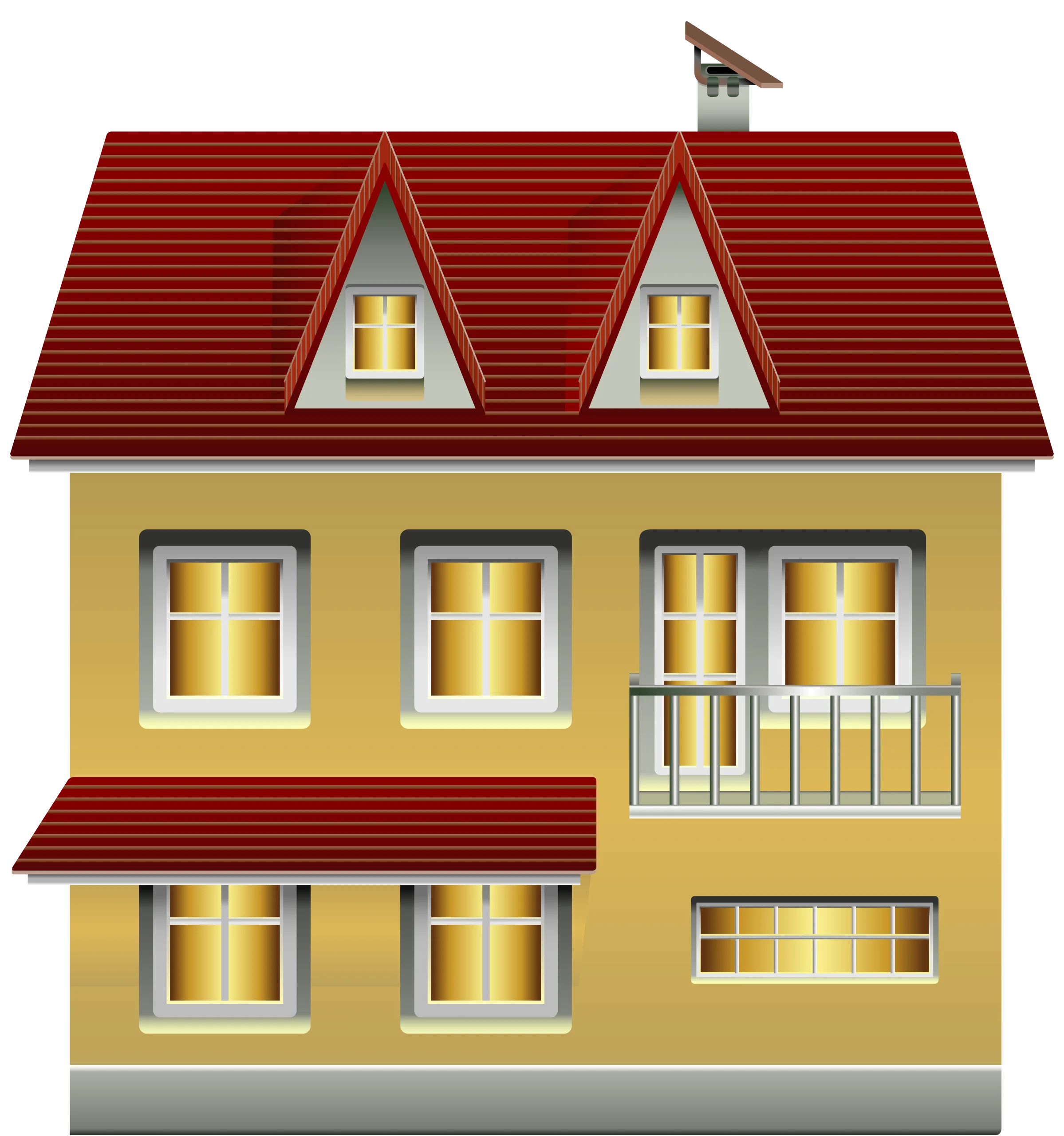 Charming Two-Story Yellow House Architectural Clipart Design with Red Roof
