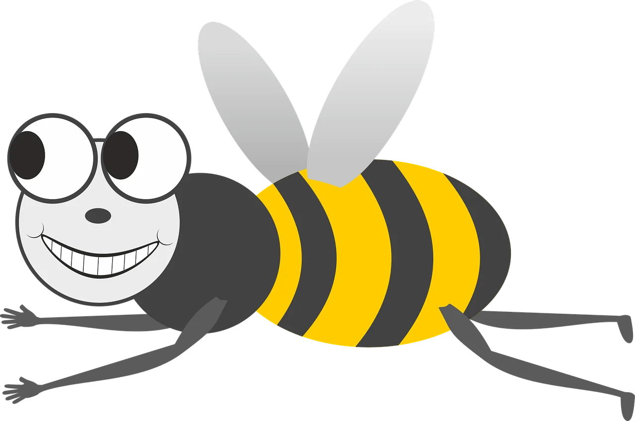Cheerful Cartoon Bumblebee Clipart with Googly Eyes and Wide Smile