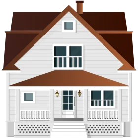 Classic White Two-Story Farmhouse Architectural Clipart Illustration Design