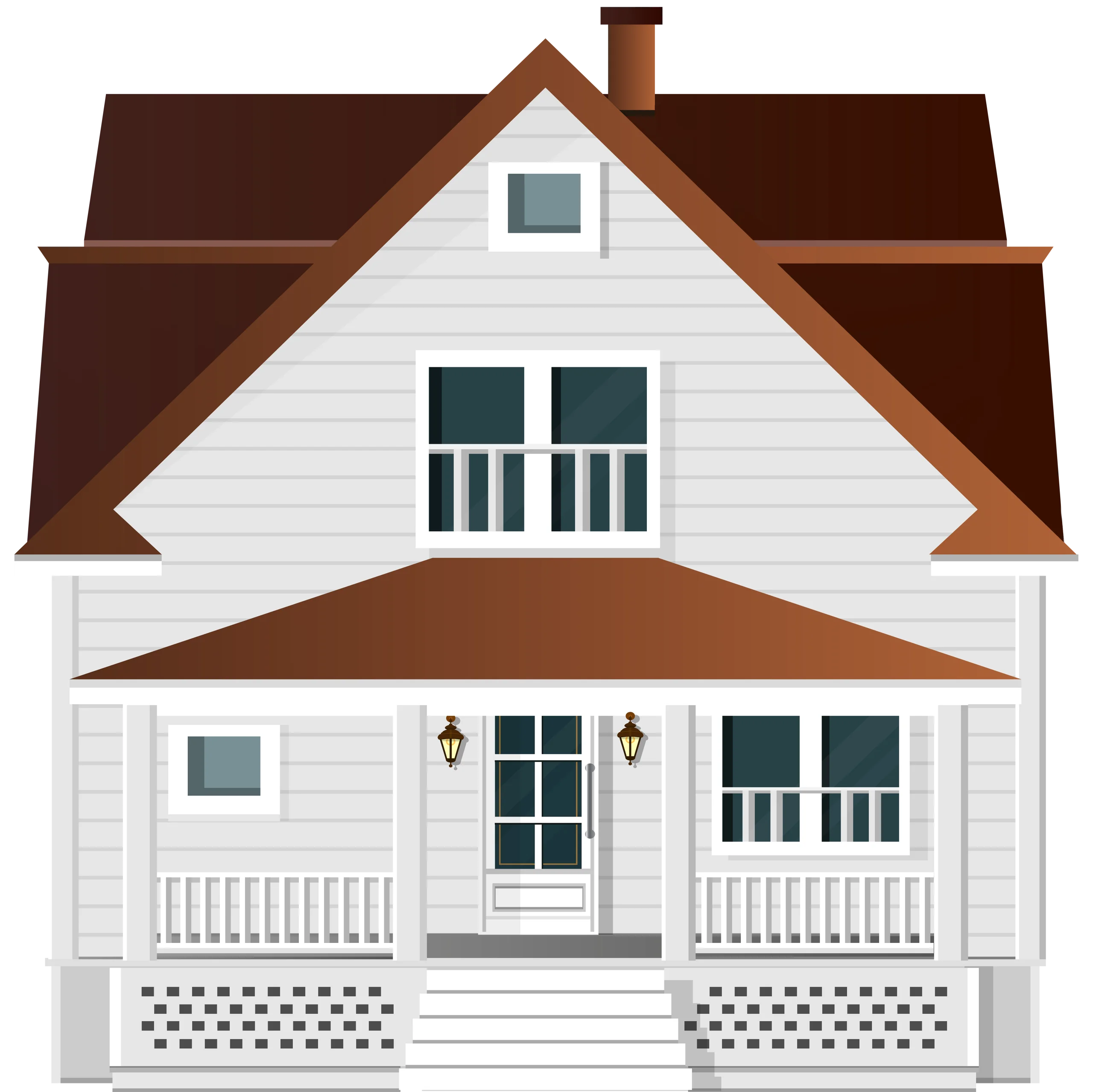 Classic White Two-Story Farmhouse Architectural Clipart Illustration Design