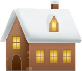 Cozy Winter Cottage Clipart: Warm Glowing Windows and Snowy Rooftop Illustration