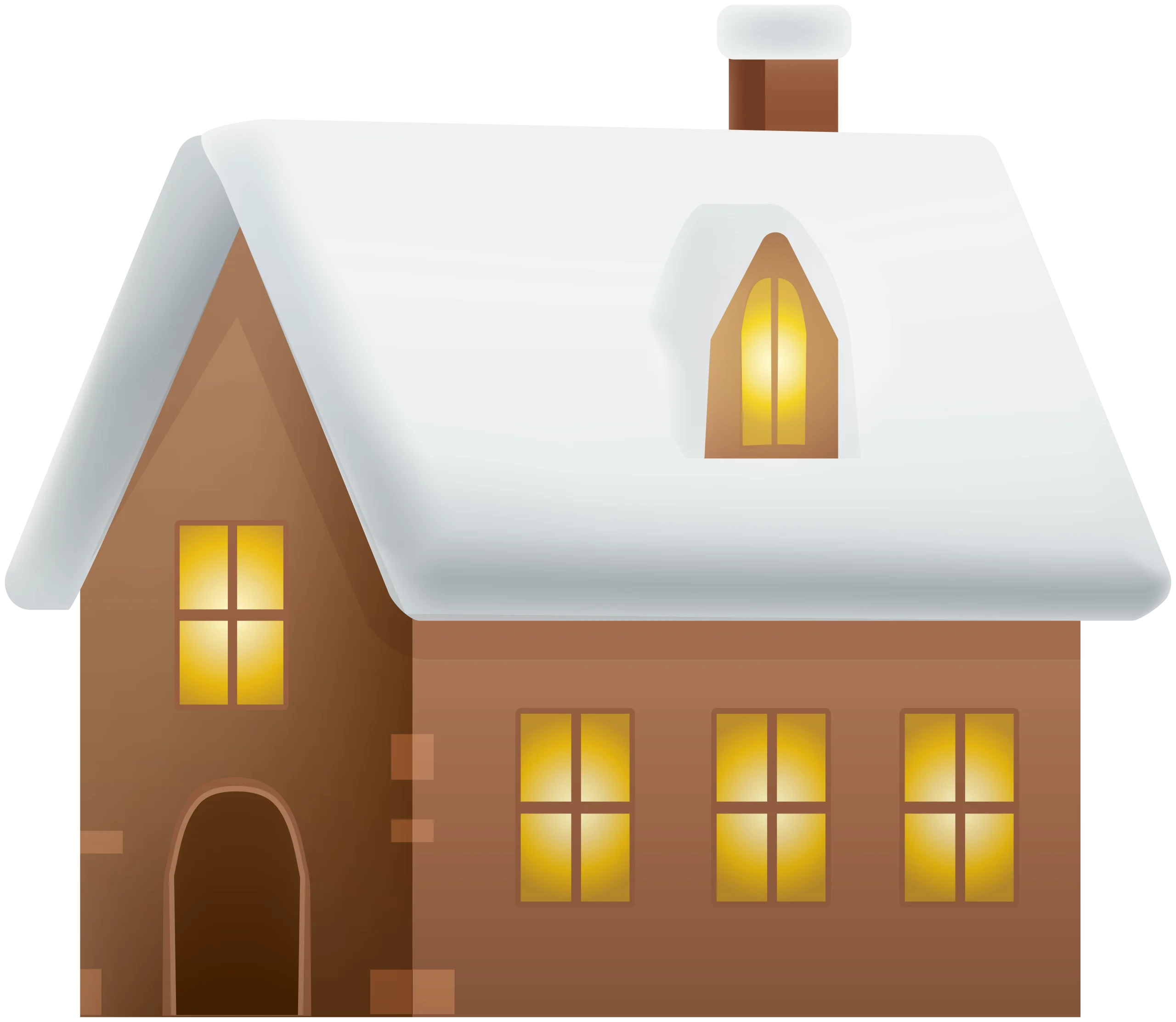 Cozy Winter Cottage Clipart: Warm Glowing Windows and Snowy Rooftop Illustration