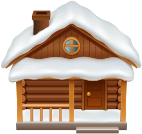 Cozy Wooden Log Cabin Clipart Nestled in Snowy Winter Landscape
