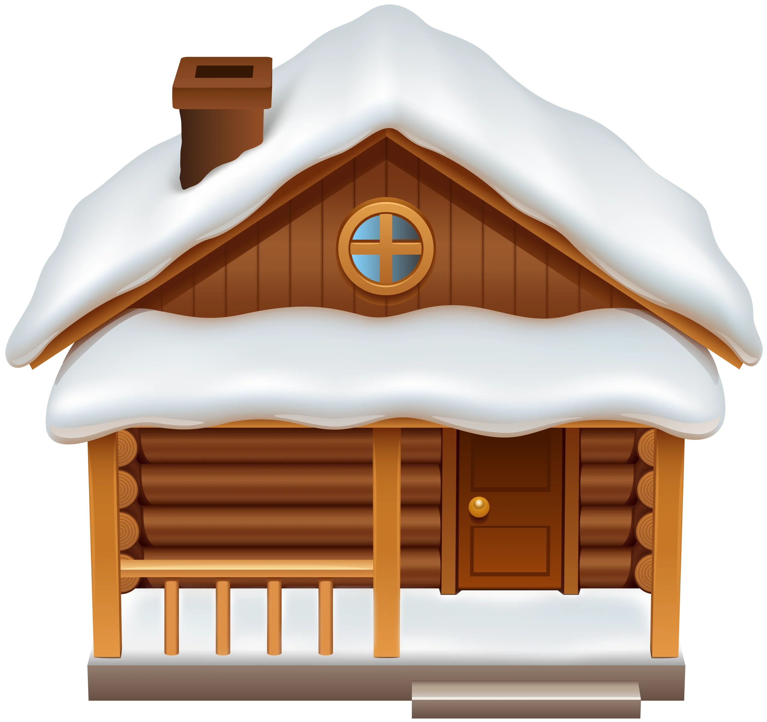 Cozy Wooden Log Cabin Clipart Nestled in Snowy Winter Landscape