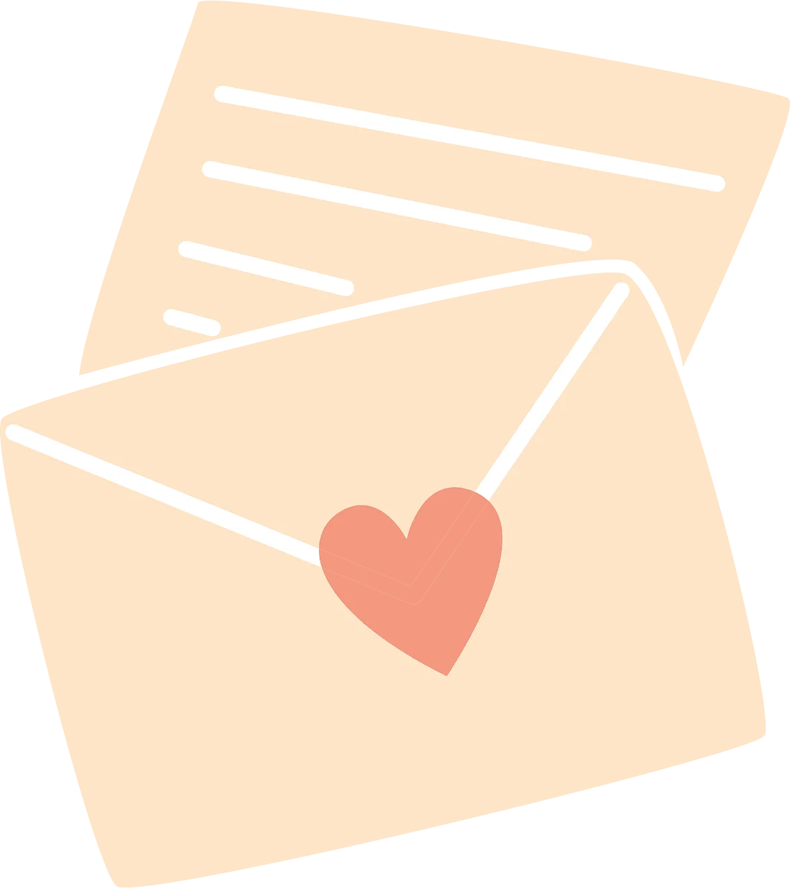Heartfelt Love Letter Envelope Clipart with Soft Pastel Peach Tones