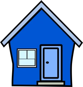 Simple Blue House Clipart Illustration: Minimalist Home Design Graphic