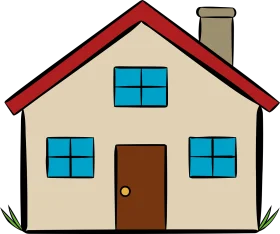 Simple Family House Clipart Illustration with Blue Windows and Red Roof