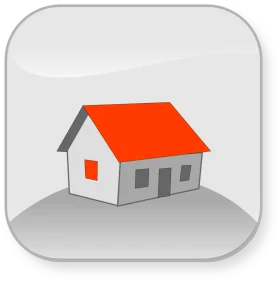 Simple Minimalist House Clipart Icon with Red Roof and Gray Walls