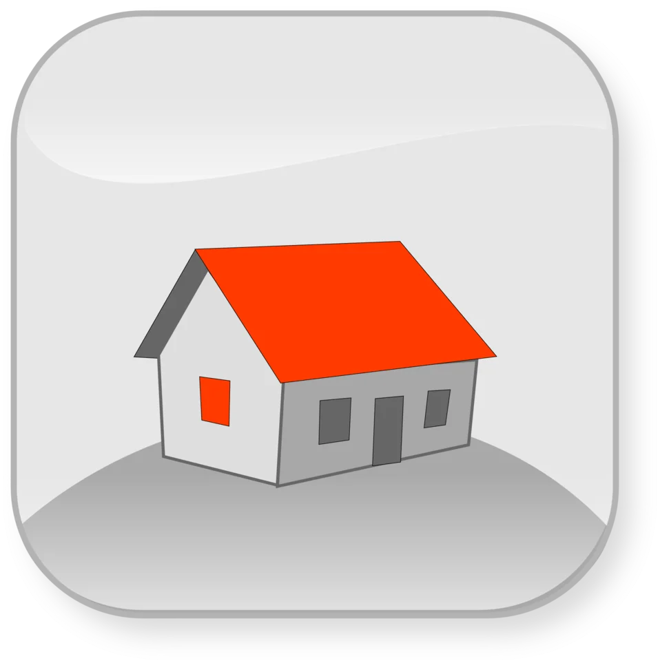 Simple Minimalist House Clipart Icon with Red Roof and Gray Walls